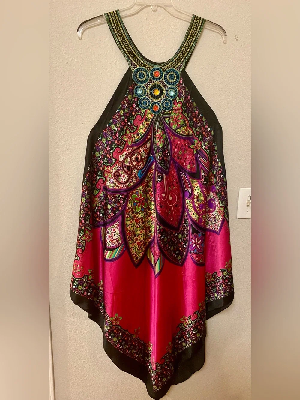Vibrant Floral Halter Dress in Hot Pink & Black - One Size - EUC! - Picture 1 of 4
